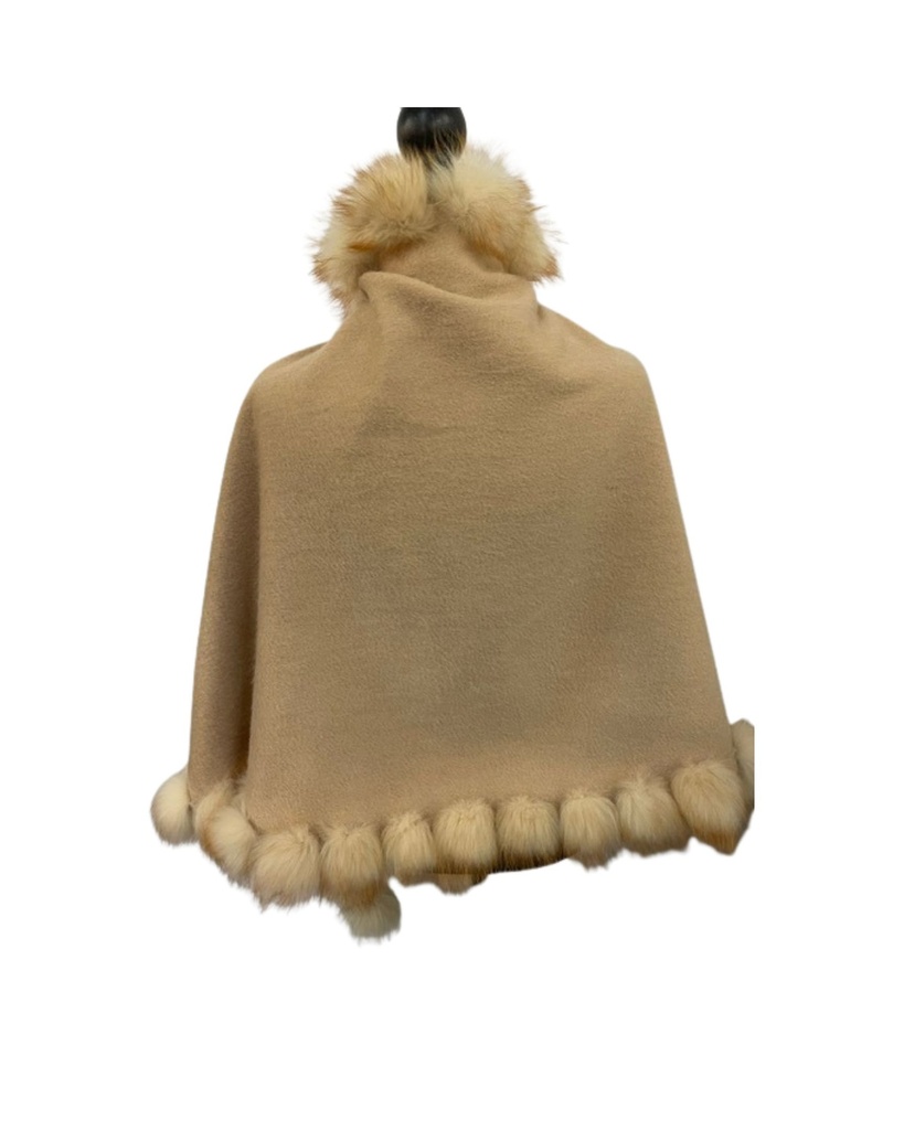 Tan Cashmere Wrap w/ Fox Trim Super Soft