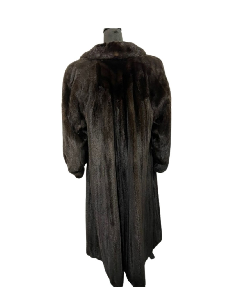 Black Diamond Mink Full-Length Coat with Shawl Collar and Princess Sleeves 