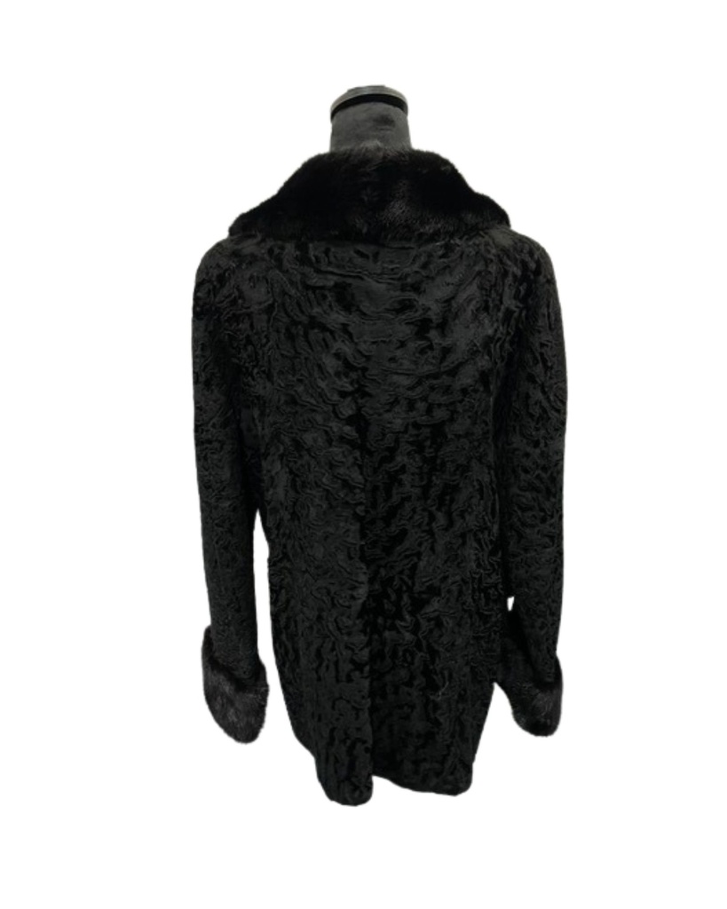 Karakol Lamb Jacket with Mink Notch Collar and Mink Trim Banded Sleeves