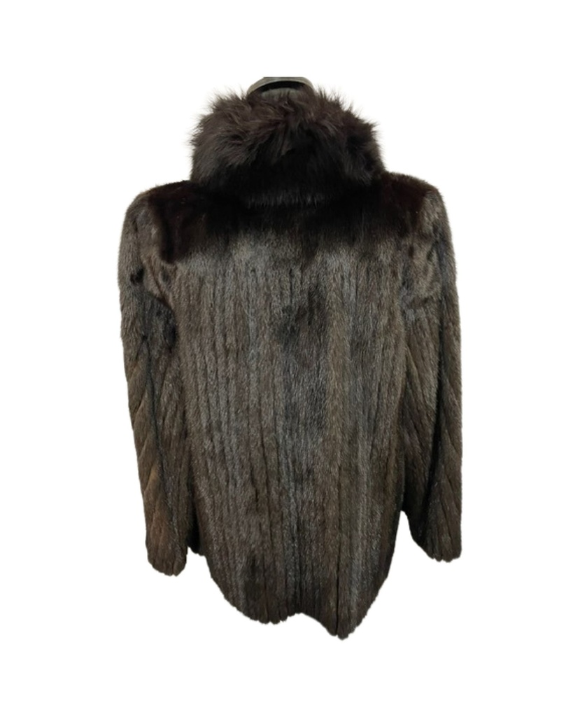 Ranch Mink Corduroy Jacket with Fox Tuxedo and Open Sleeves