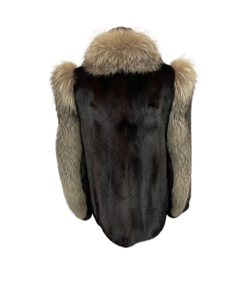 Mahogany Mink Jacket with Crystal Fox Tuxedo and Horseshoe Sleeves