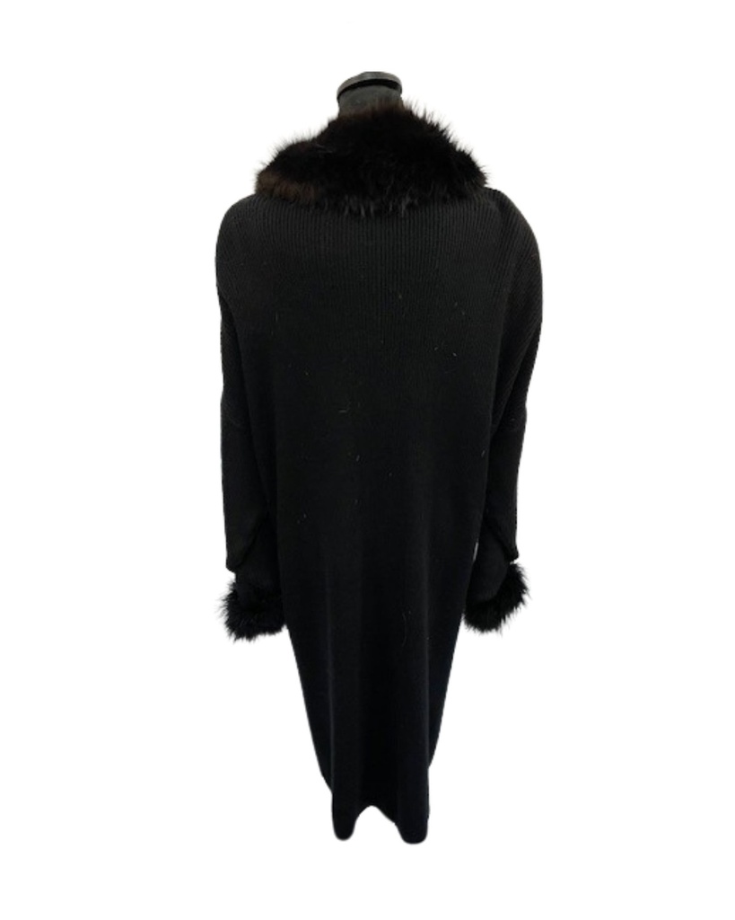 Full-Length Wool Sweater with Fox Collar and Trimmed Sleeves