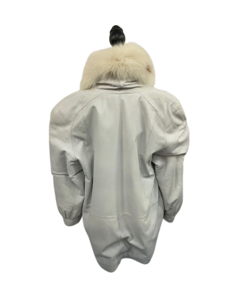 White Italian Leather Stroller with Spotted White Fox Tuxedo Collar