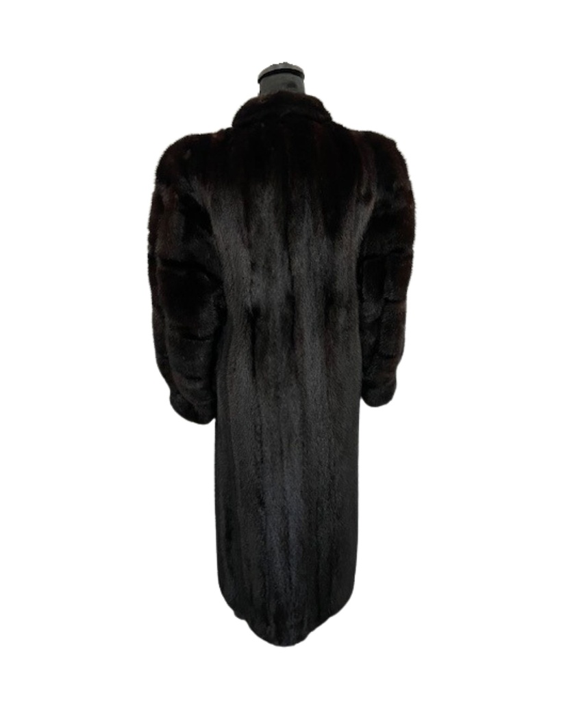 Full-Length Mahogany Mink Coat with Wing Tip Collar and Diagonal Sleeves