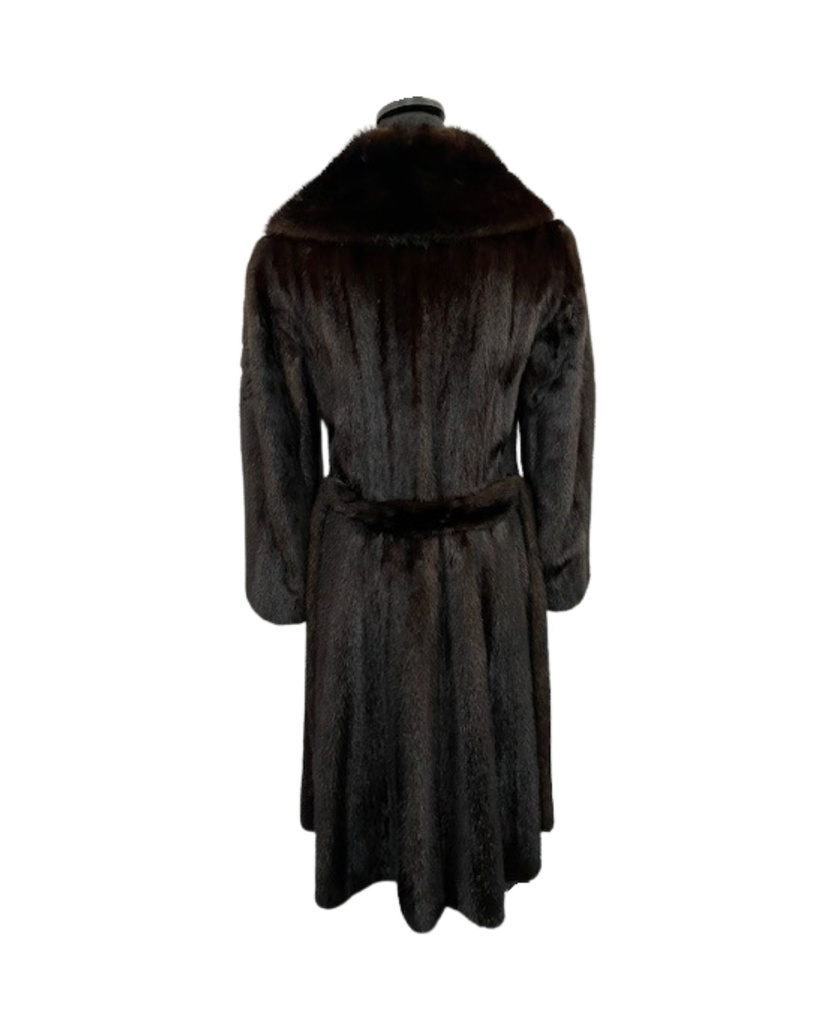 Brown Lunaraine Mink Full-Length Coat with Wing Tip Collar, Straight Sleeves, and Square Pockets
