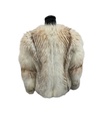 White Fox Feathered Jacket with Red Inserts and Mandarin Collar