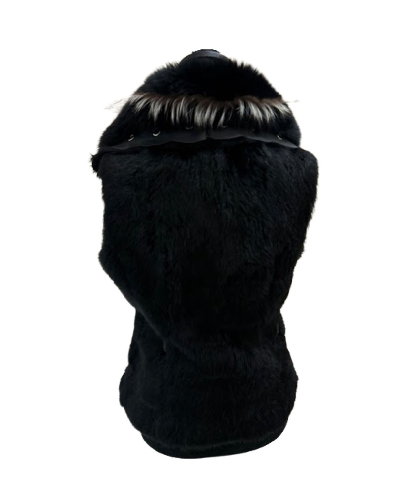 Rabbit Vest with Fox Trim Leather Accent