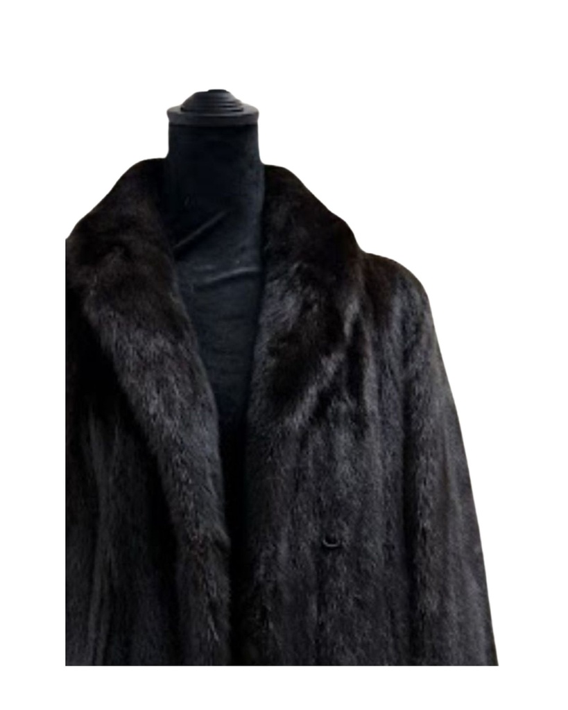Full-Length Ranch Mink Coat with Shawl Collar & Open Straight Sleeves