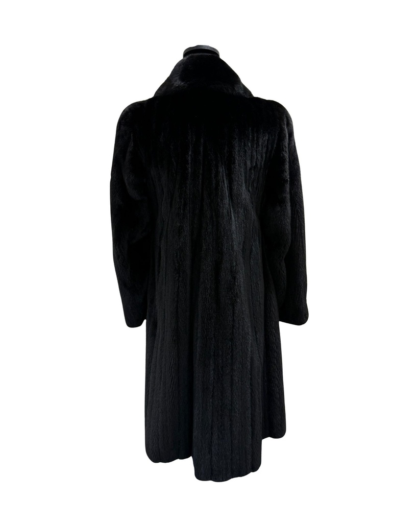 Full Length Black Glama Mink Female Skins Coat with Shawl Collar & Straight Sleeves