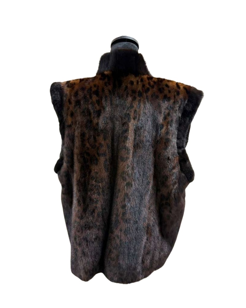 Mahogany Mink Vest with Animal Print & Black Mink Trim