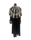 Black Cashmere Coat with Chinchilla Hood, Tuxedo Trim & Chinchilla Cuffs