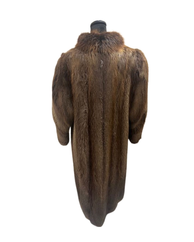 Natural Full Length Beaver Coat with Wing Tip Collar & Horizontal Sleeves