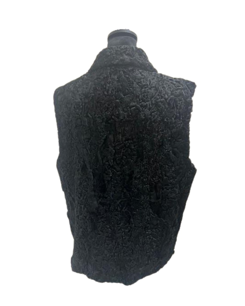 Black Curly Lamb Vest with Shawl Collar 