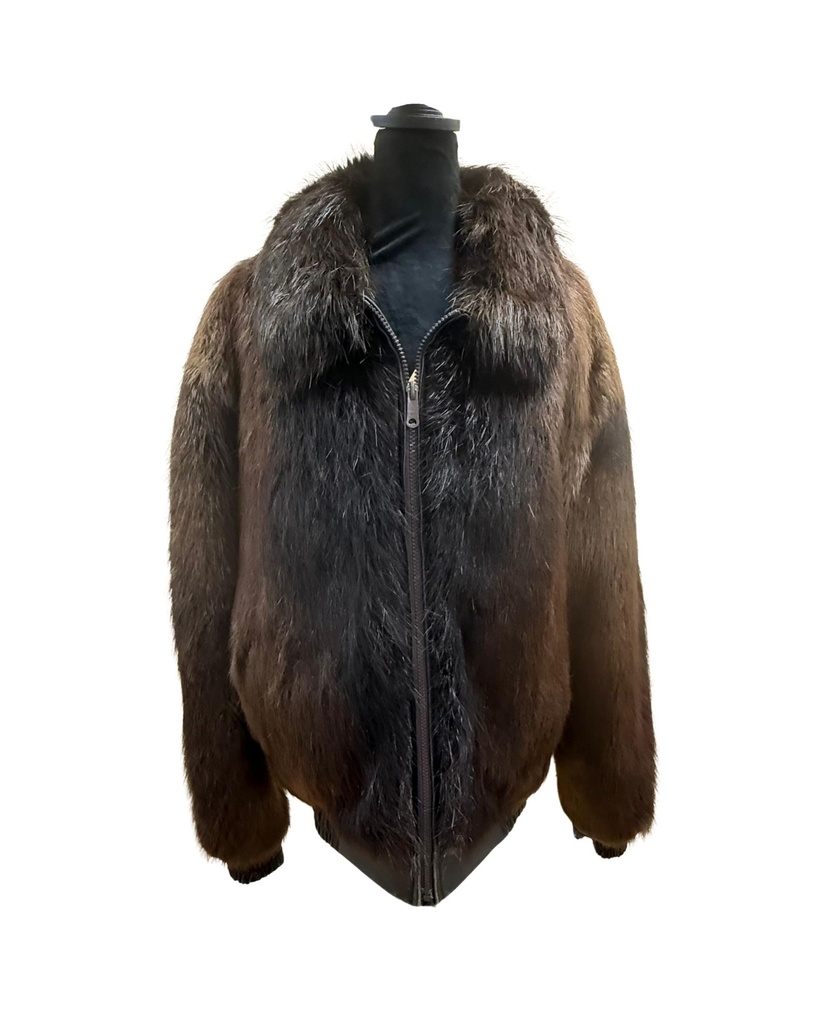 Men’s Brown Beaver Bomber Jacket Reversible to Lamb Leather