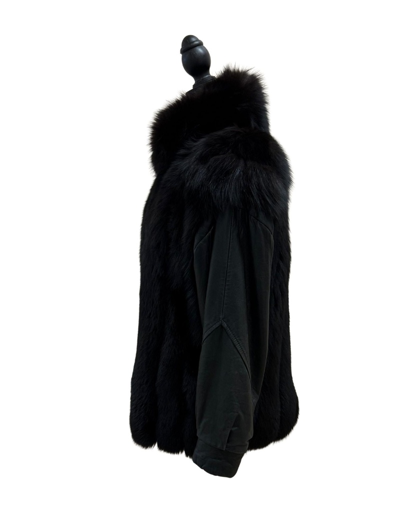 Black Fox & Leather Bomber Jacket