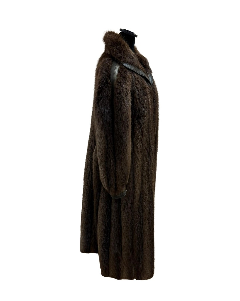 Natural Beaver Full Length Coat with Leather Piping 