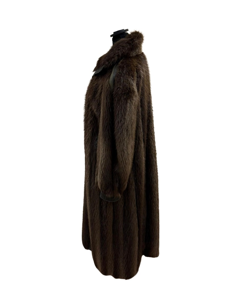 Natural Beaver Full Length Coat with Leather Piping 