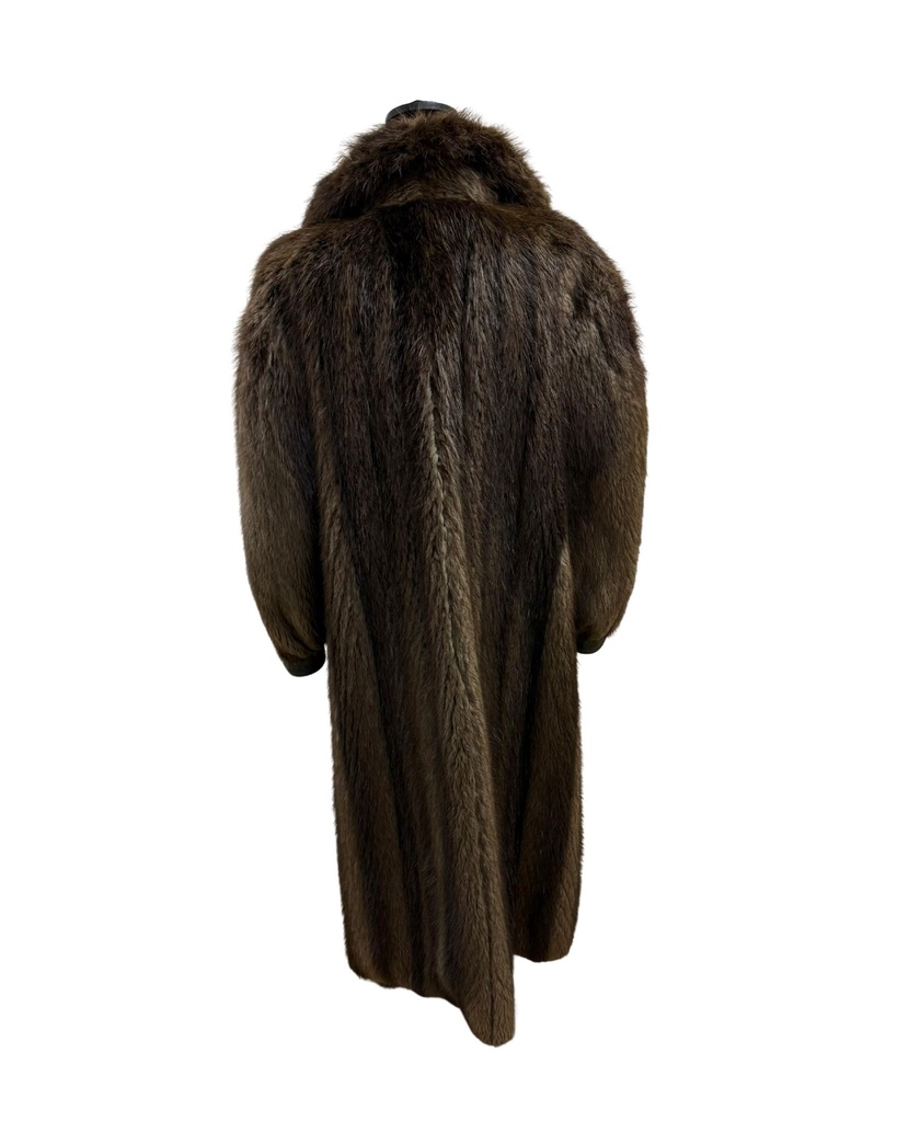 Natural Beaver Full Length Coat with Leather Piping 