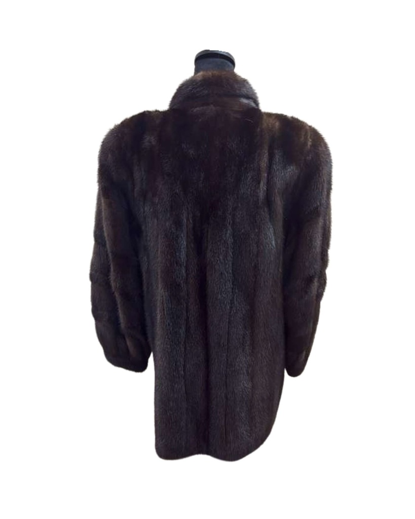 Mahogany Mink Jacket with Diagonal Sleeves & Small Shawl Collar