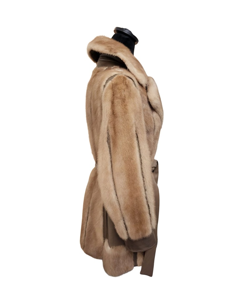 Pastel Mink & Leather Jacket with Dual Lamb Leather Belts