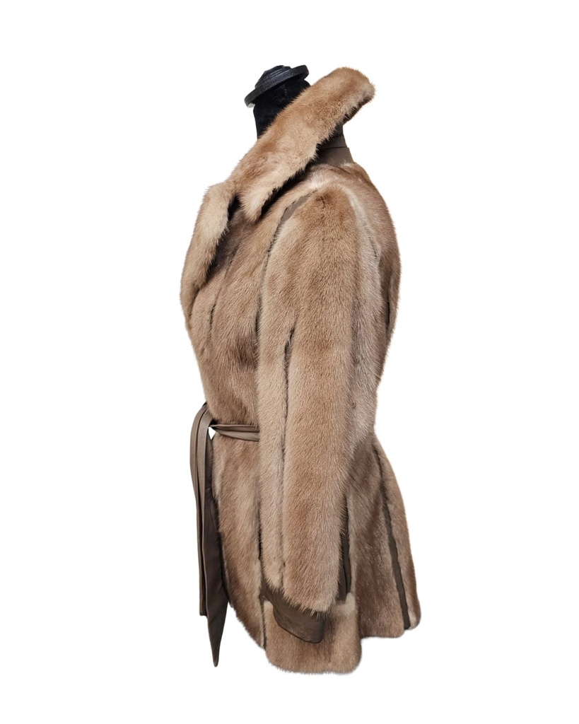 Pastel Mink & Leather Jacket with Dual Lamb Leather Belts