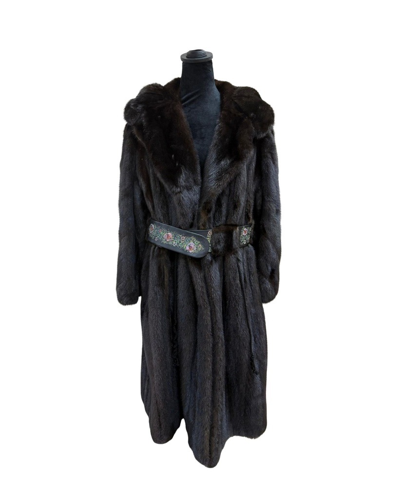 Mahogany Mink Coat with Notch Collar & Diagonal Sleeves 