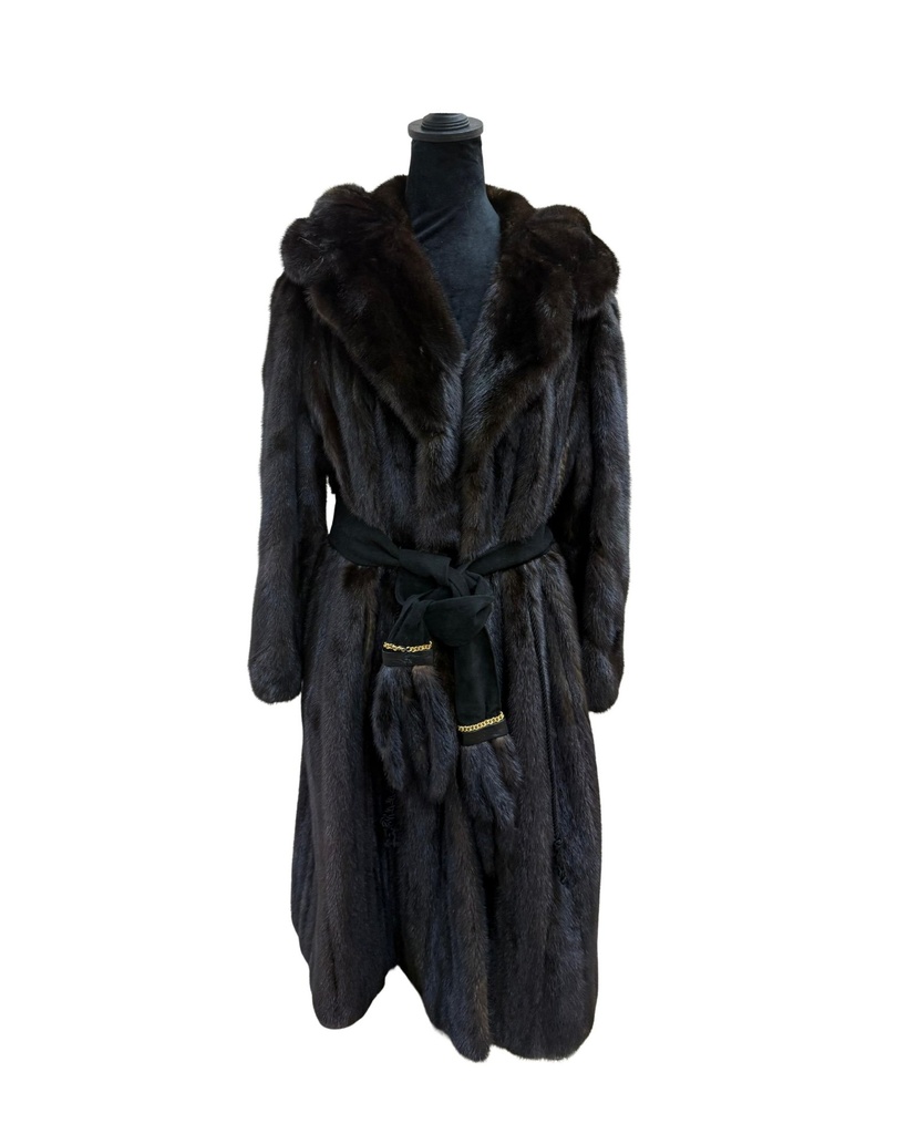 Mahogany Mink Coat with Notch Collar & Diagonal Sleeves 