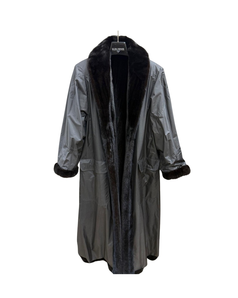 Natural Llama Female Mink Coat (Reversible Rainwear) with Shawl Collar & Open Sleeves