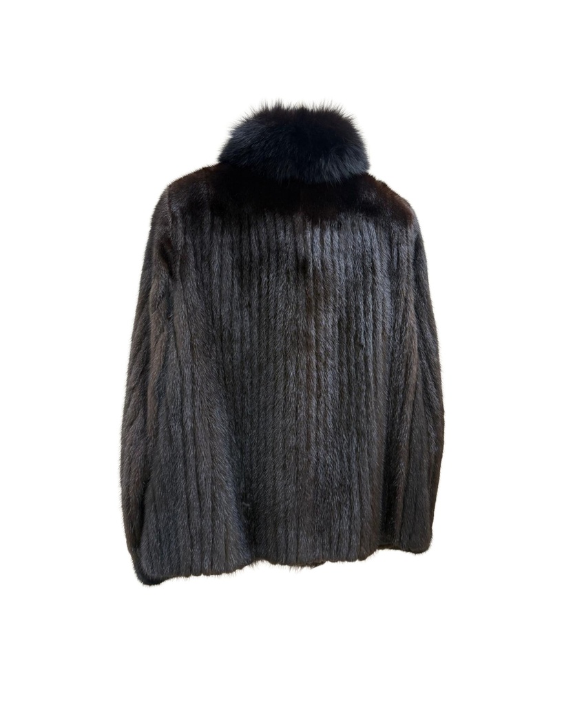 Natural Mahogany Mink Stroller with Black Fox Trim & Seal