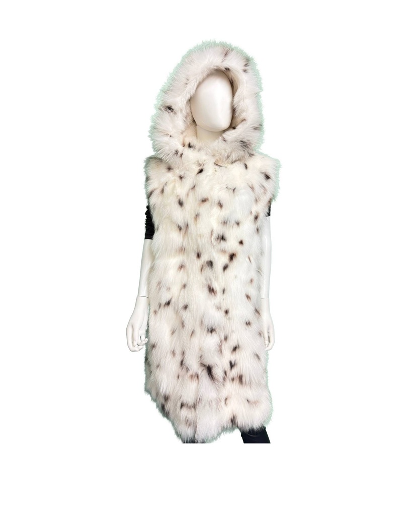 White Fox Dyed Spotted Vest with Hood