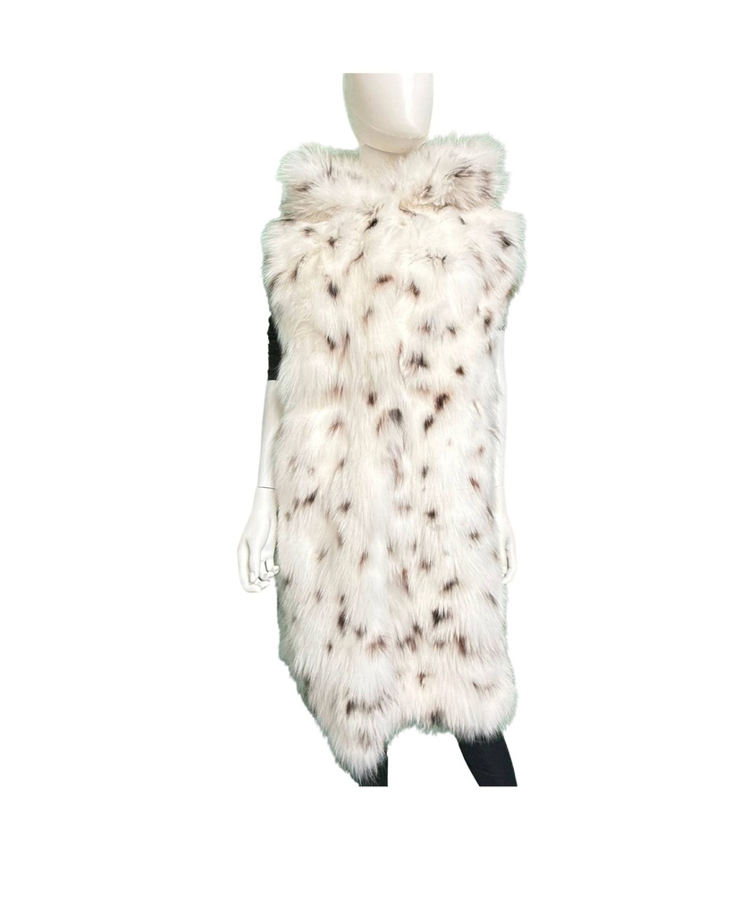 White Fox Dyed Spotted Vest with Hood