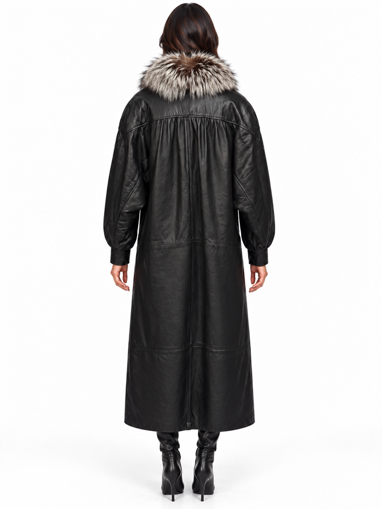 Full Lenght Nappa Lamb leather w/ Silver Fox Tuxedo size M