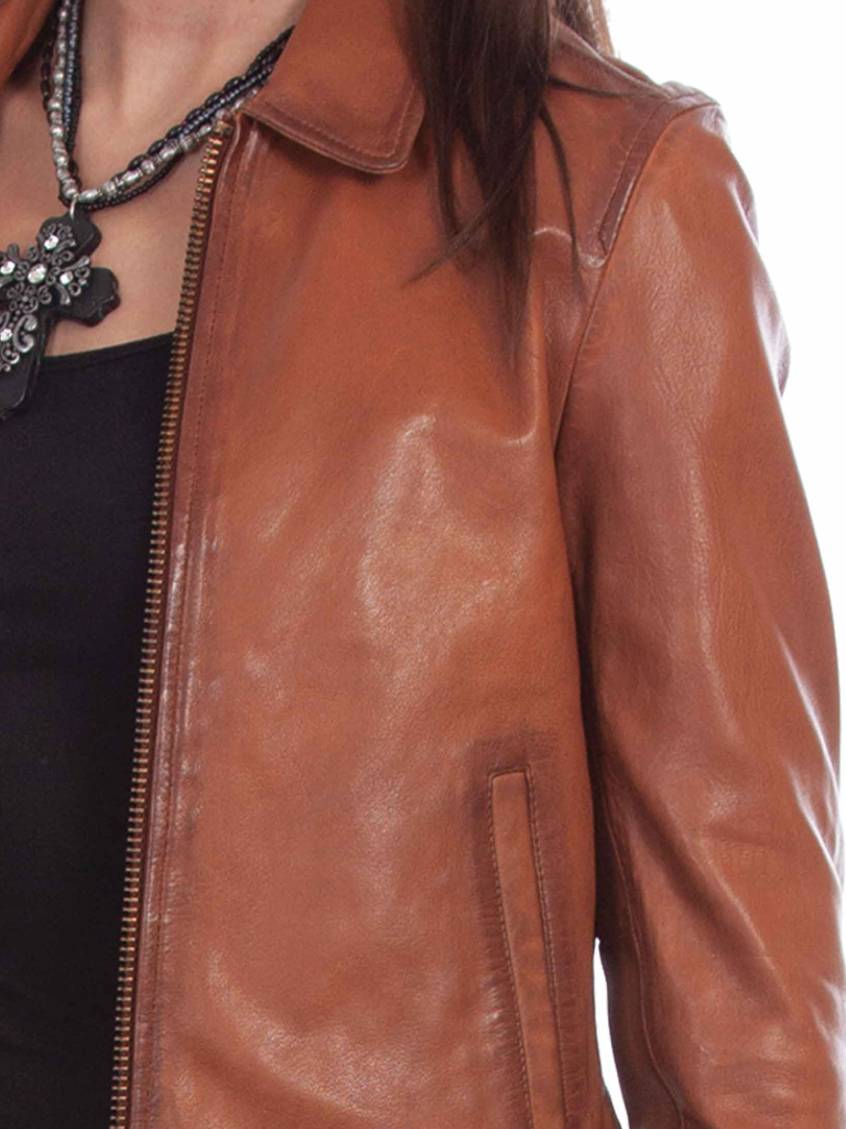 Ladies Zip Front Closure Coat in a Rich Cognac Color