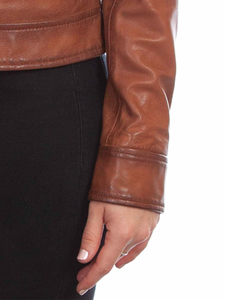 Ladies Zip Front Closure Coat in a Rich Cognac Color