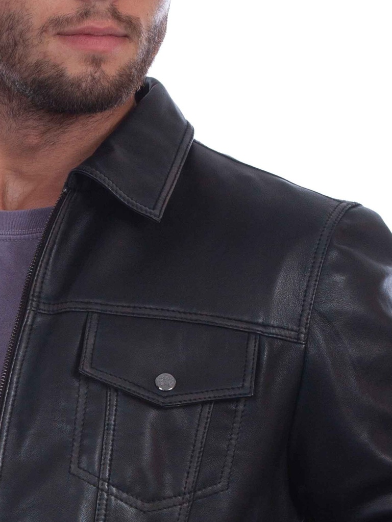 Men's Soft Lamb Vintage Leather Jacket (Black)