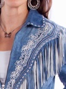 Ladies Embroidered with Fringe Zip Front Jacket (Blue)