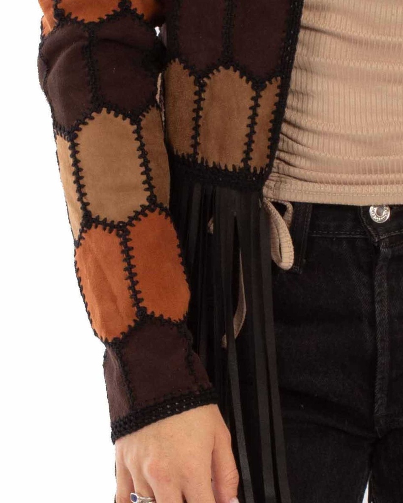 Ladies Multi-Color Leather Patch Jacket