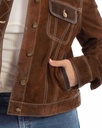 Ladies Jean Suede Jacket with Faux Fur Collar (Brown)