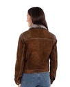 Ladies Jean Suede Jacket with Faux Fur Collar (Brown)