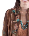 Ladies Unique Snap Front Closure Jacket (Brown)