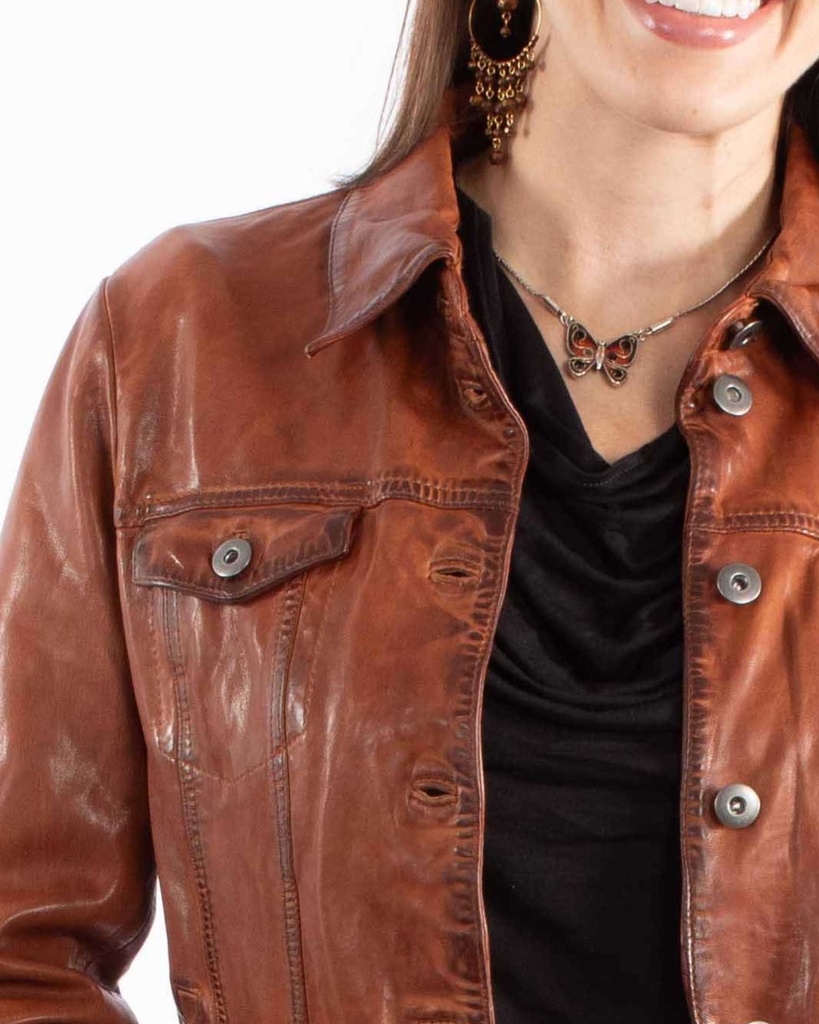 Ladies Leather Jean Jacket (Vintage Brown)