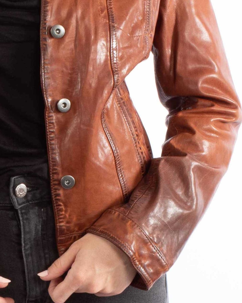Ladies Leather Jean Jacket (Vintage Brown)