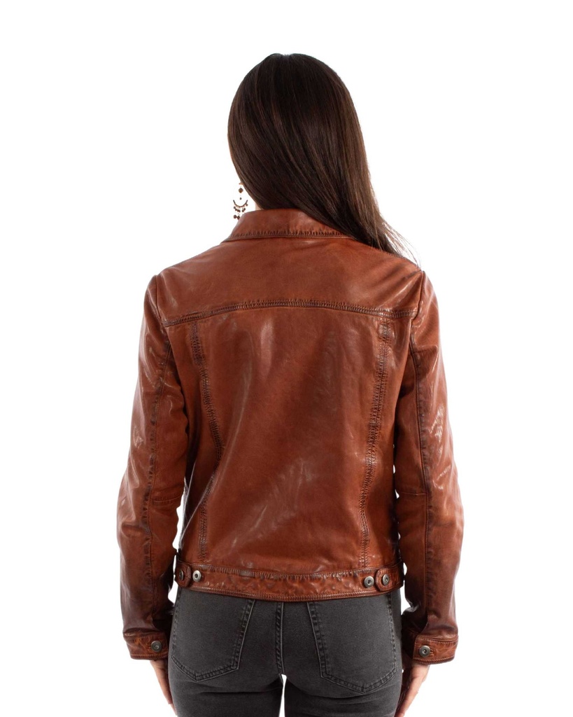 Ladies Leather Jean Jacket (Vintage Brown)