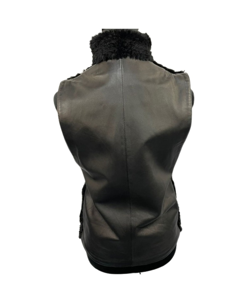 Knitted Rabbit Vest w/ Nappa Lamb Leather Back 