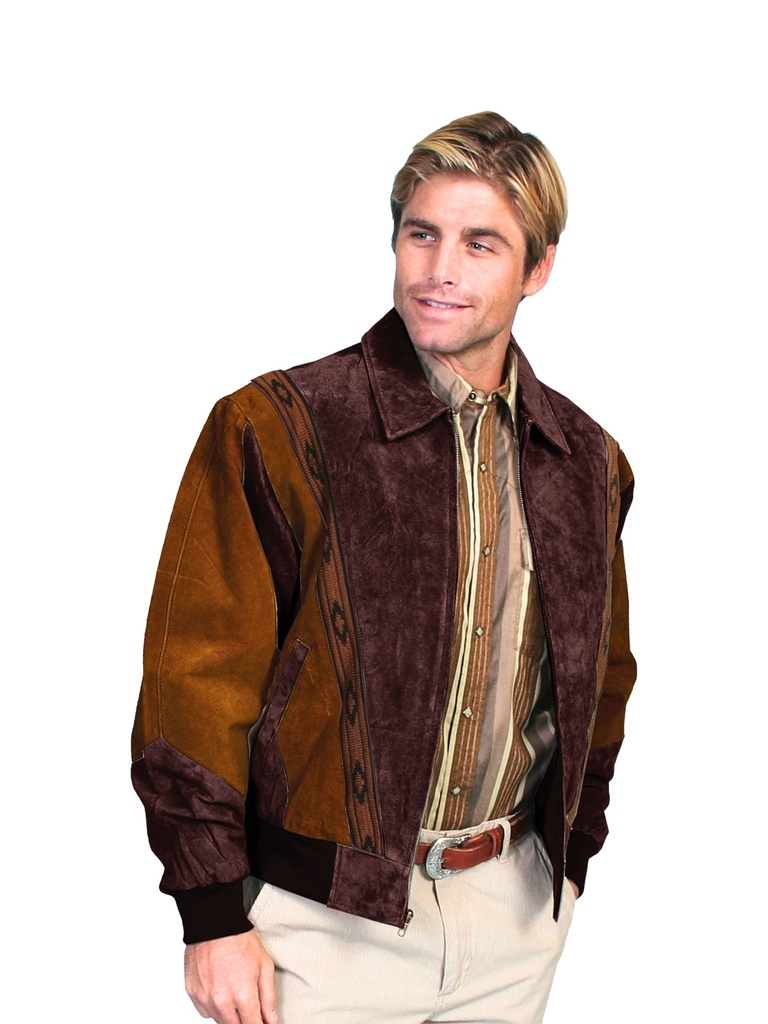 Men's Two-toned Boar Suede Rodeo Jacket (Chocolate w/ Cafe Brown ...