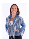 Ladies Embroidered with Fringe Zip Front Jacket (Blue)