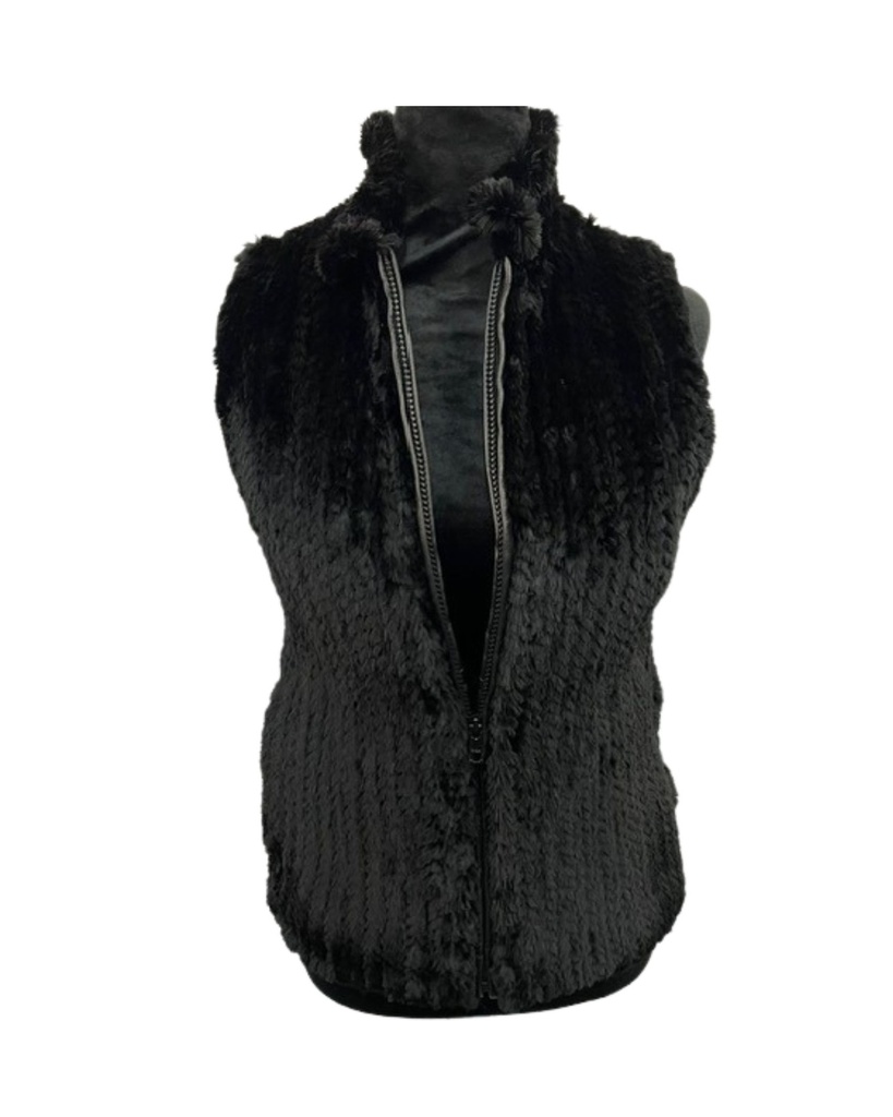 Knitted Rabbit Vest w/ Nappa Lamb Leather Back 