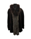 Dark Brown Sheared Mink with Fox Tuxedo Collar – Reversible to Italian Leather