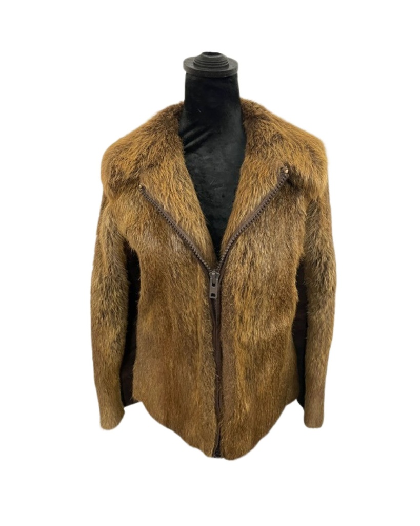 Nutria Fur Jacket with Zipper Front and Shirt Collar