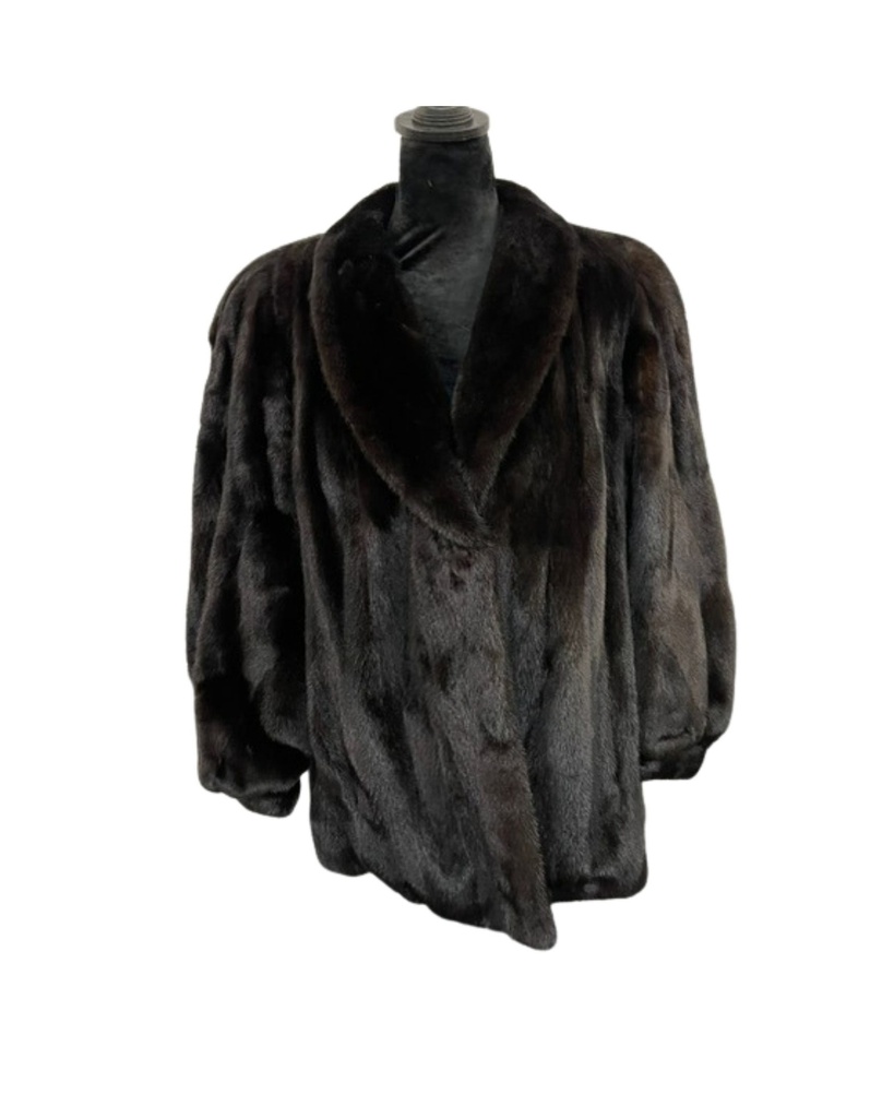 Black Glamma Mink Jacket with Shawl Collar and Princess Band Sleeves